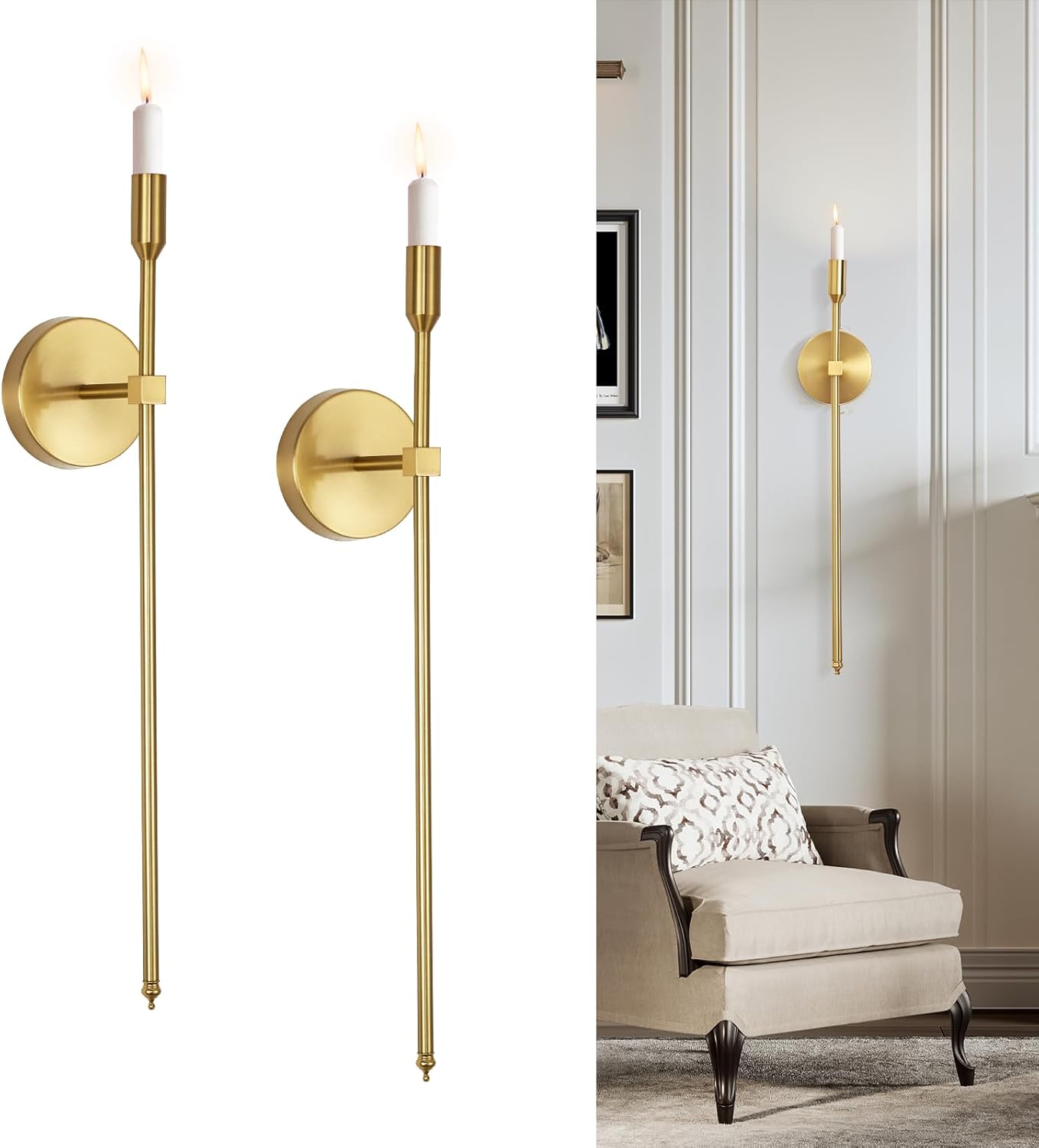 Gold Candle Sconces Long Wall Candle Holder, Set of 2 Large Wall Candle Sconce Modern Chic Home Decor for Bedroom, Dining Room, Living Room 23